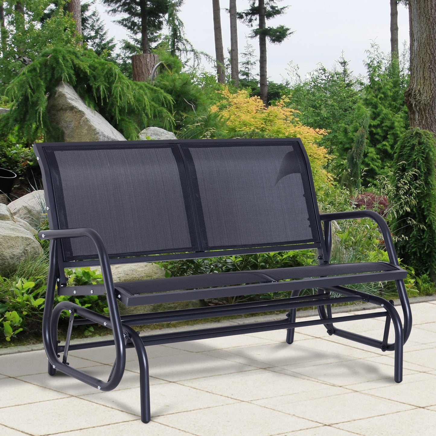 Outsunny Patio Double Glider Bench Swing Chair Rocker Heavy-Duty Outdoor Garden Black | Aosom Canada