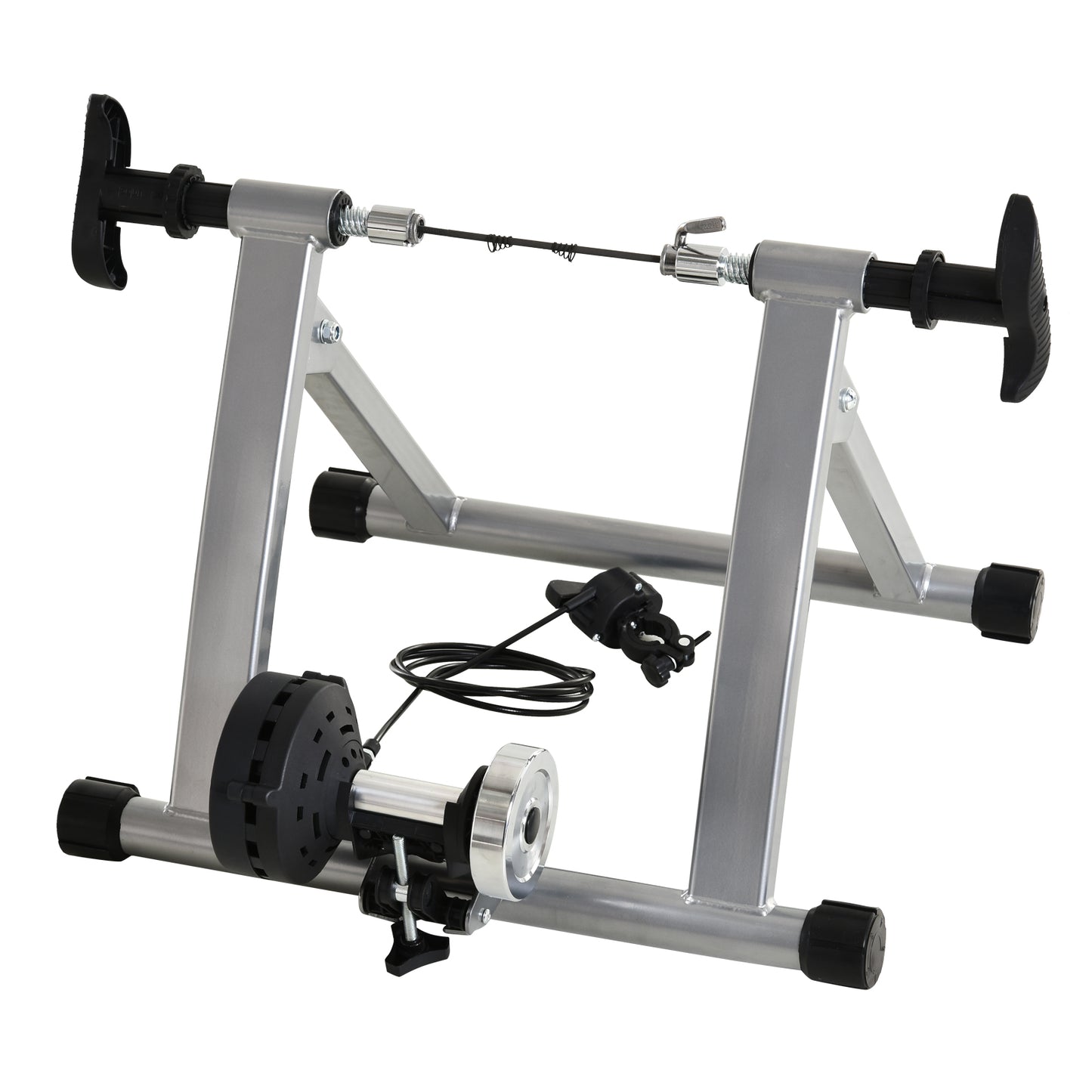 Soozier Magnetic Bike Bicycle Trainer Stand Indoor Exerciser w/5 Levels of Adjustable Resistance Silver | Aosom Canada