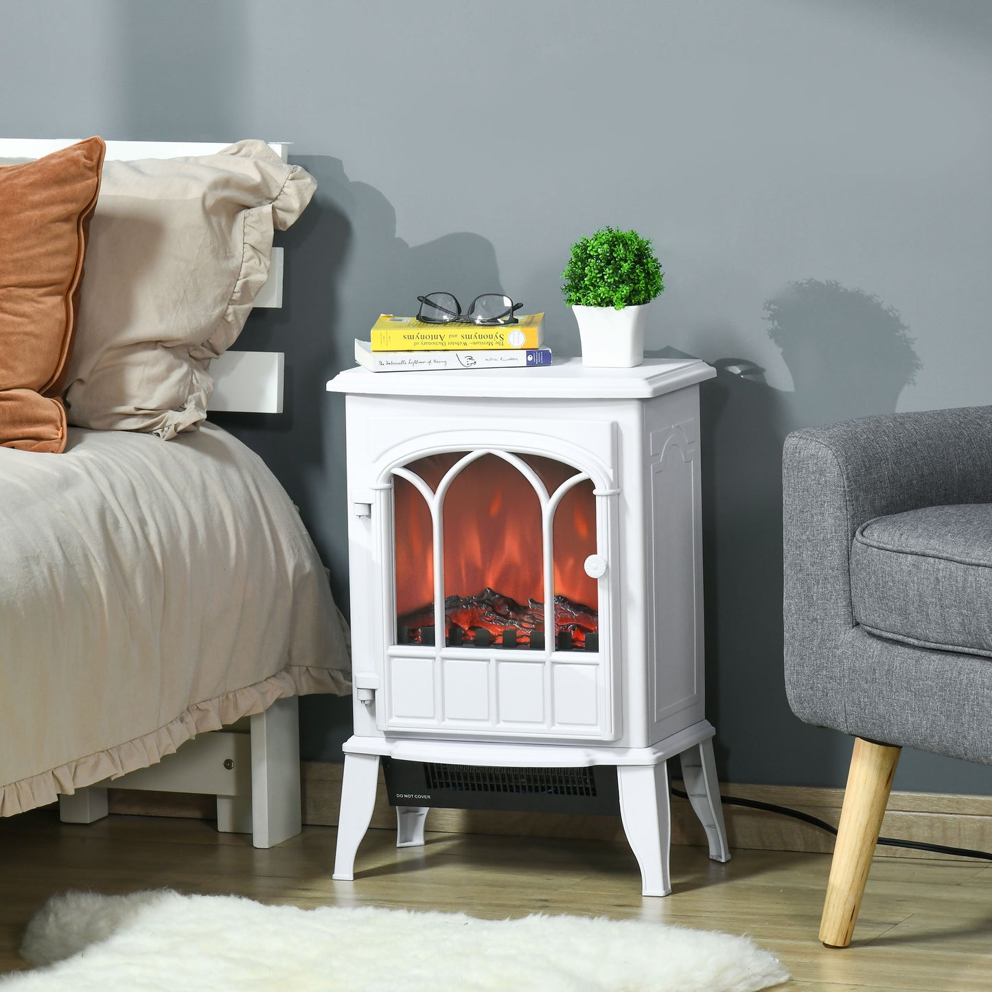HOMCOM Electric Fireplace, Freestanding Fireplace Heater with Realistic Flame, Adjustable brightness, Overheating Safety System, White | Aosom Canada