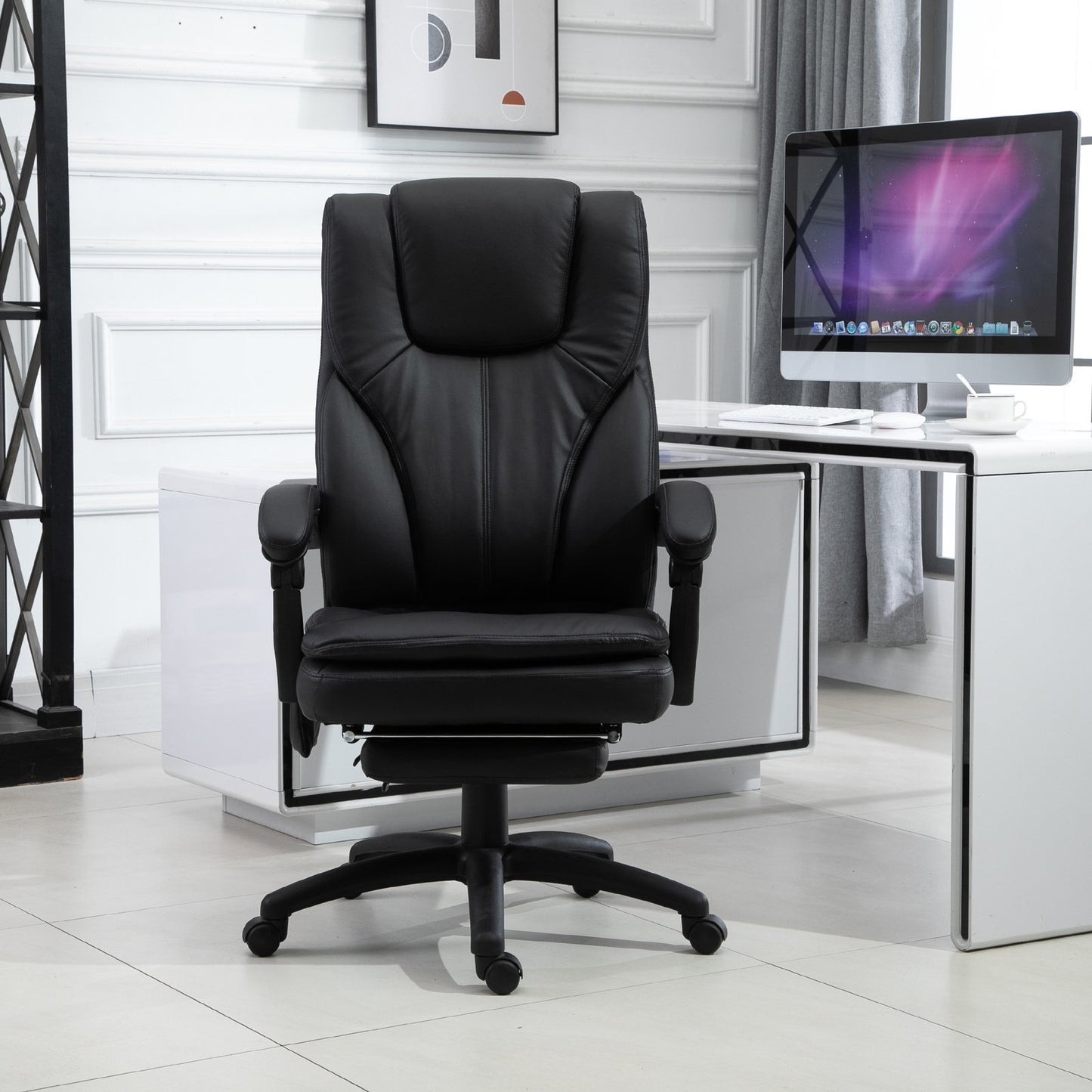 Vinsetto High Back 6-Point Vibration Massage Office Chair Reclining 360° Swivel Height Adjustable Footrest Remote Controller PU Black | Aosom Canada