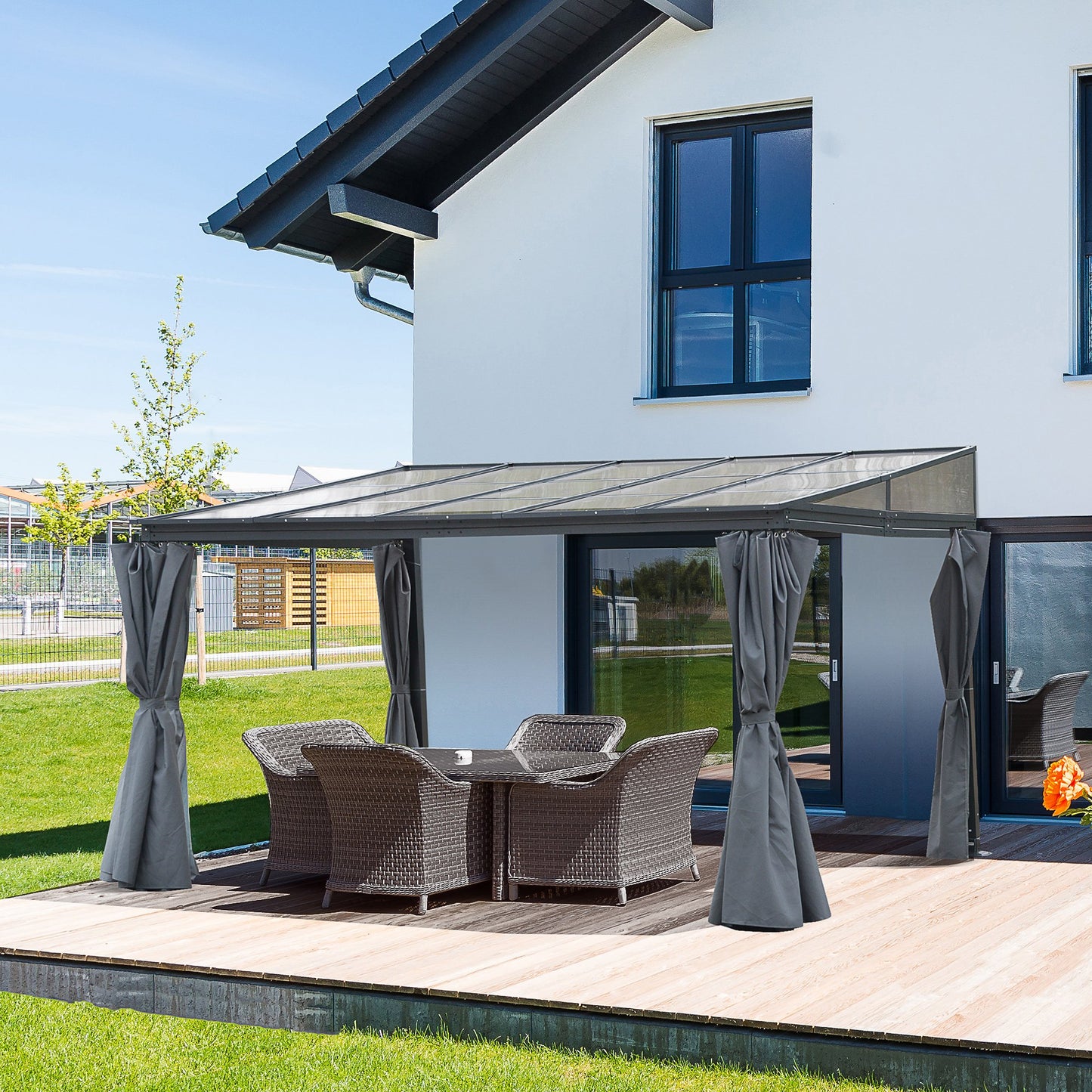 Outsunny 13' x 9.5' Outdoor Hardtop Pergola PC Roof Gazebo Party Tent Garden Sun Shelter Waterproof and UV protection, Grey | Aosom Canada