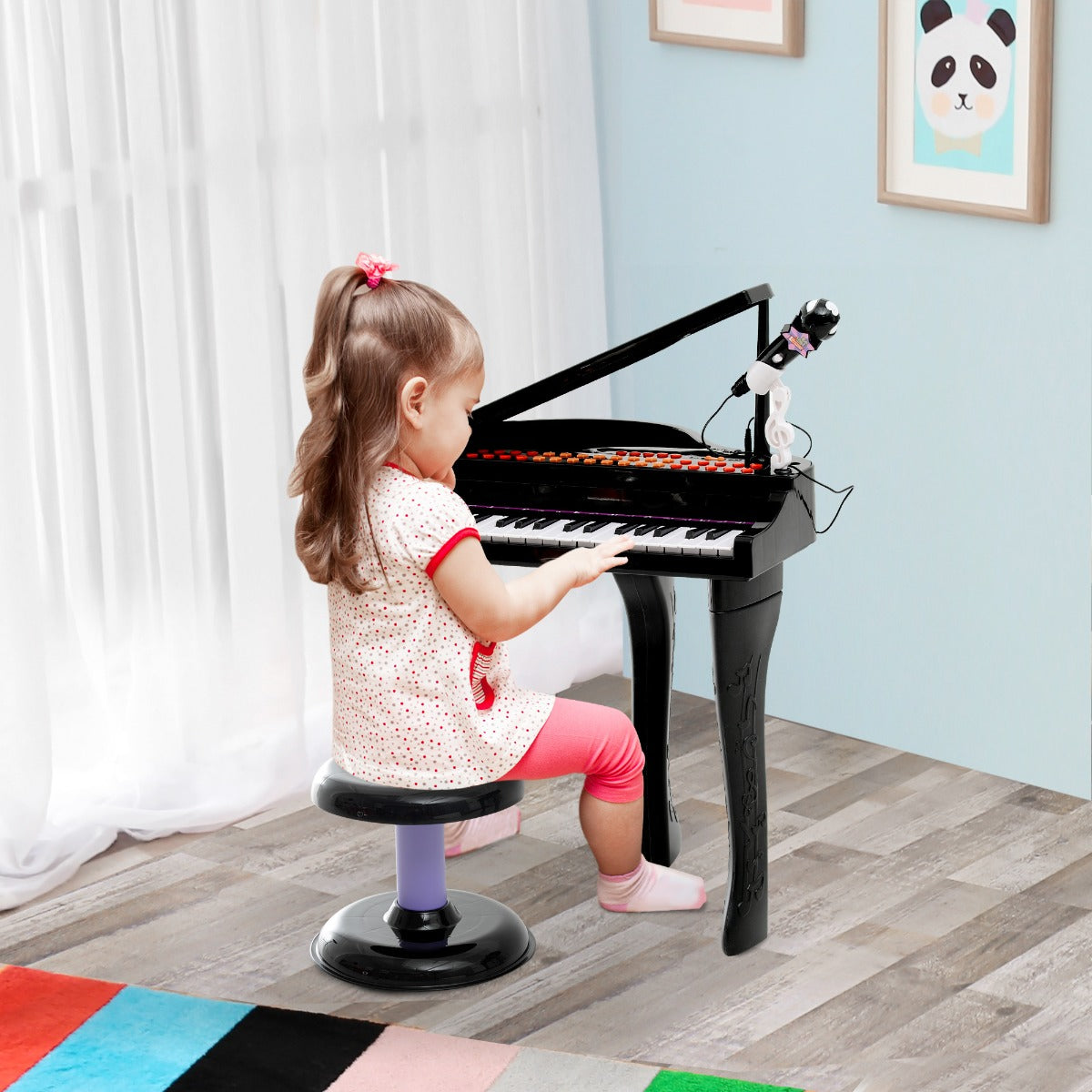 Qaba Mini Electronic Musical Piano 37 Key Keyboard Multifunction Kids Toy w/ Microphone Stool (Black) | Aosom Canada