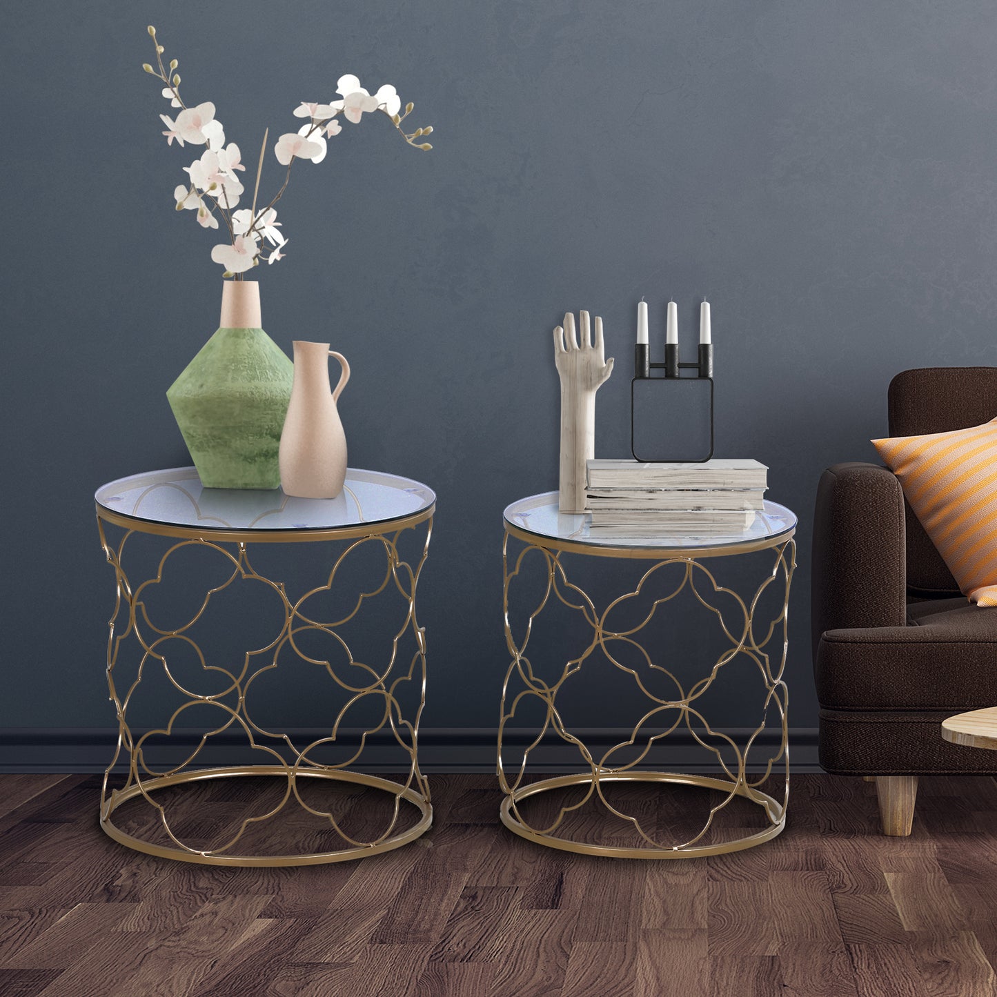 HOMCOM Set of 2 Nesting Table Coffee End Table Set Modern for Living room Furniture Decor Gold | Aosom Canada