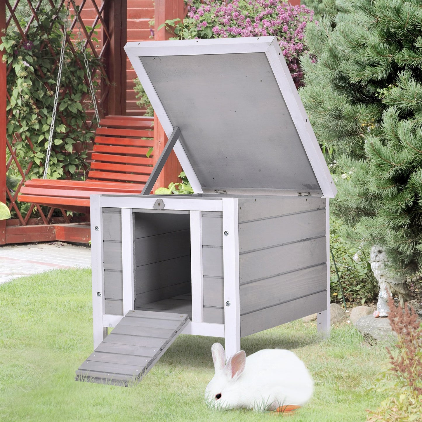PawHut 20'' Wooden Rabbit Hutch Pet Habitat Cat Shelter Small Animal House | Aosom Canada