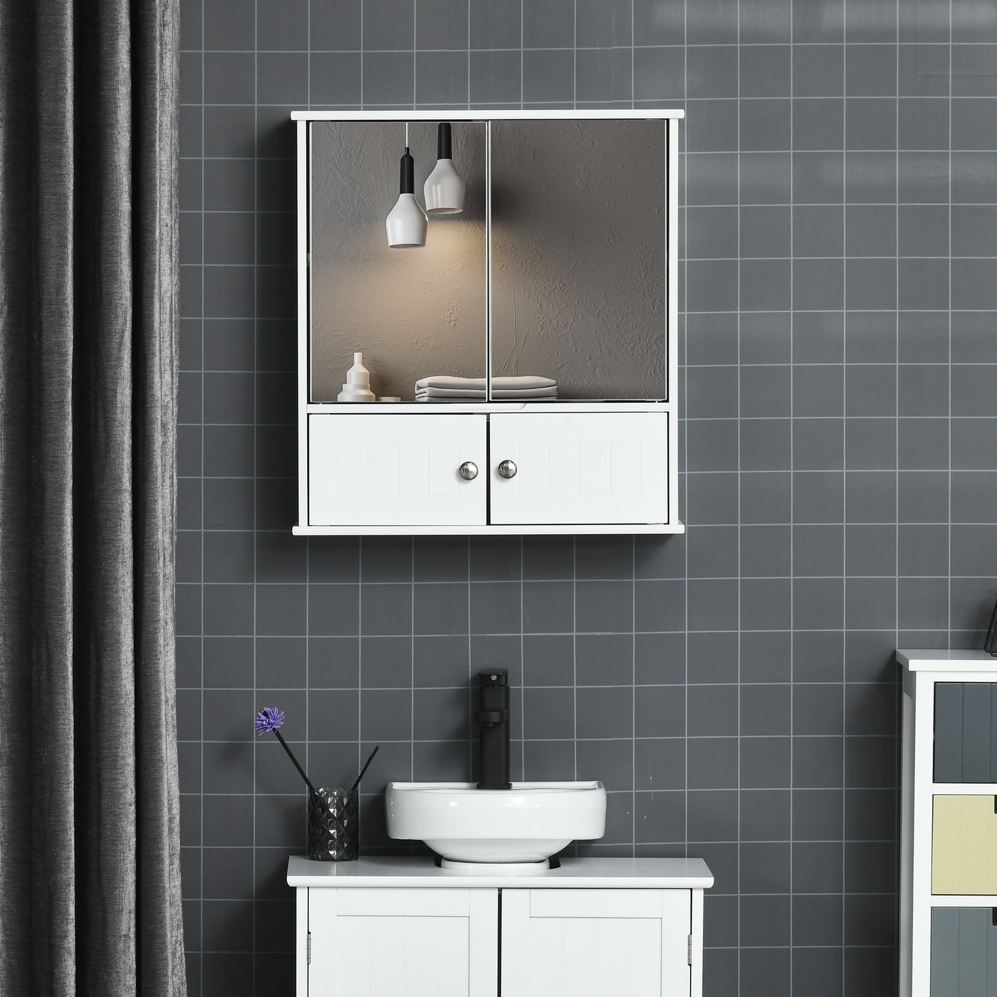 kleankin Bathroom Mirror Cabinet, Wall Mounted Medicine Cabinet, Storage Cupboard with Double Doors and Adjustable Shelf, White | Aosom Canada