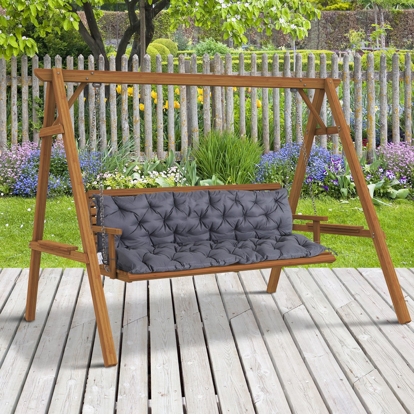 Outsunny 3 Seater Outdoor Seat Pads Bench Swing Chair Replacement Cushions Backrest for Patio Garden, Dark Grey | Aosom Canada
