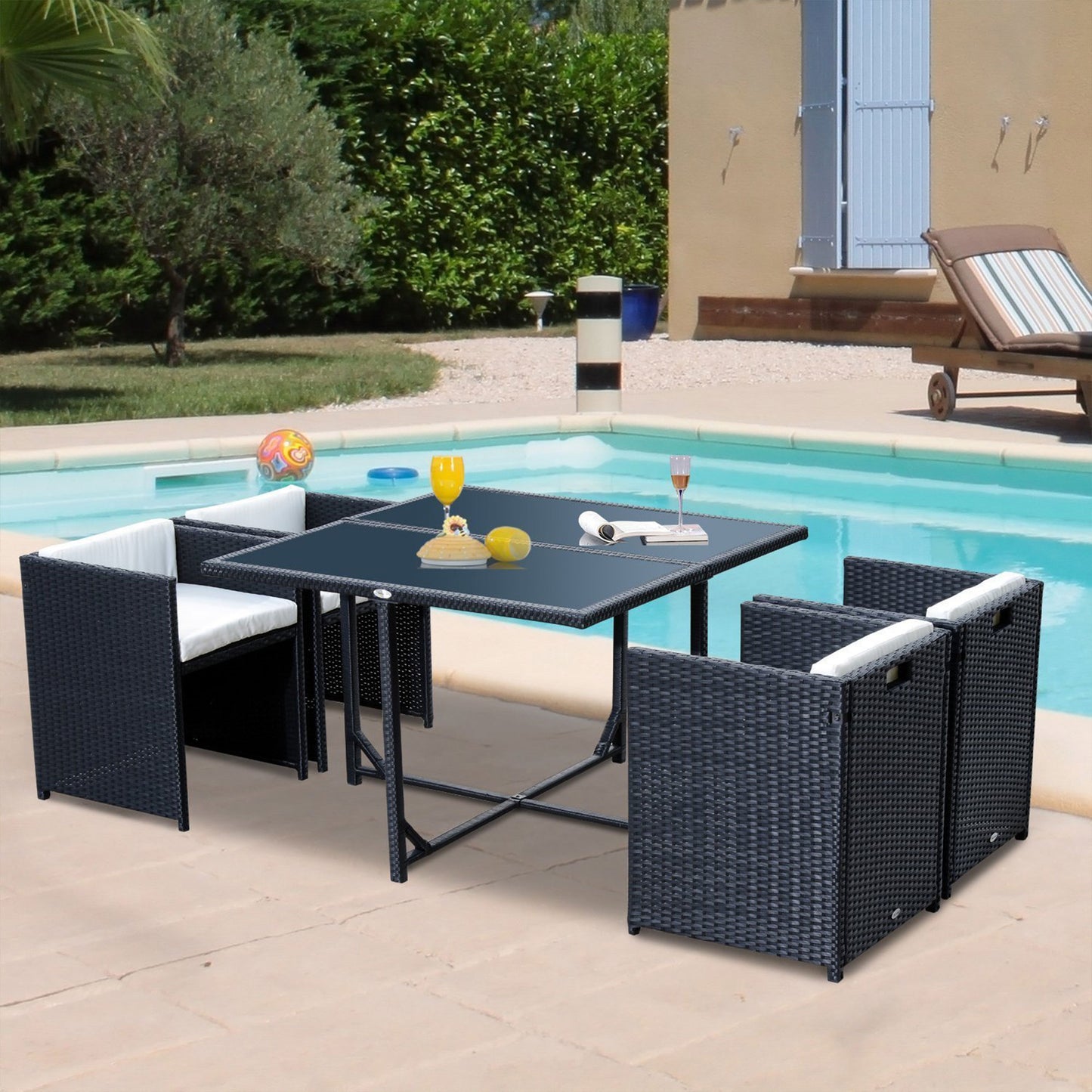 Outsunny 5pcs Rattan Wicker Dining Sofa Table Set Outdoor Patio Furniture with Cushion | Aosom Canada