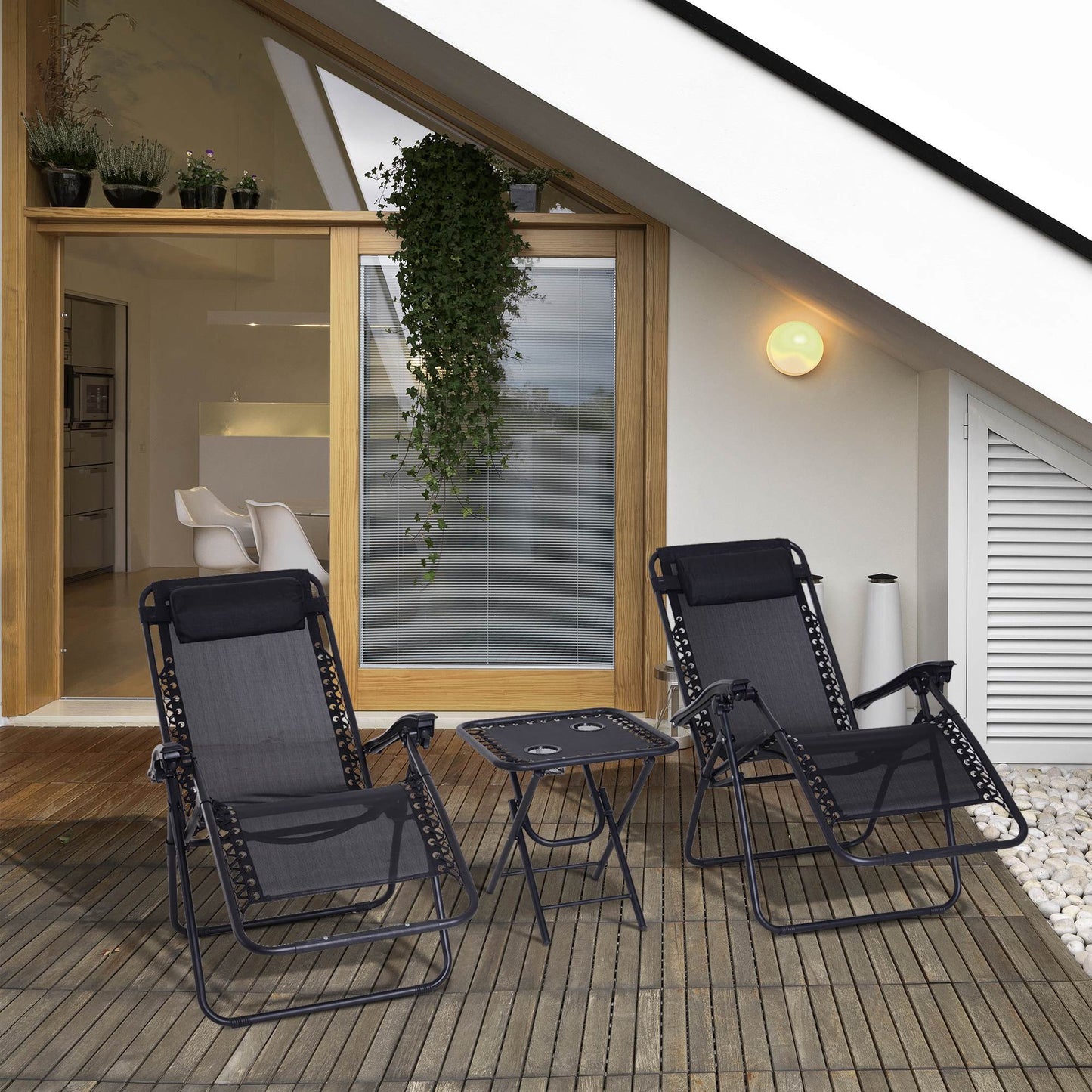 Outsunny 3pcs Zero Gravity Chair Set Side Table w/ Cup Holder Black | Aosom Canada