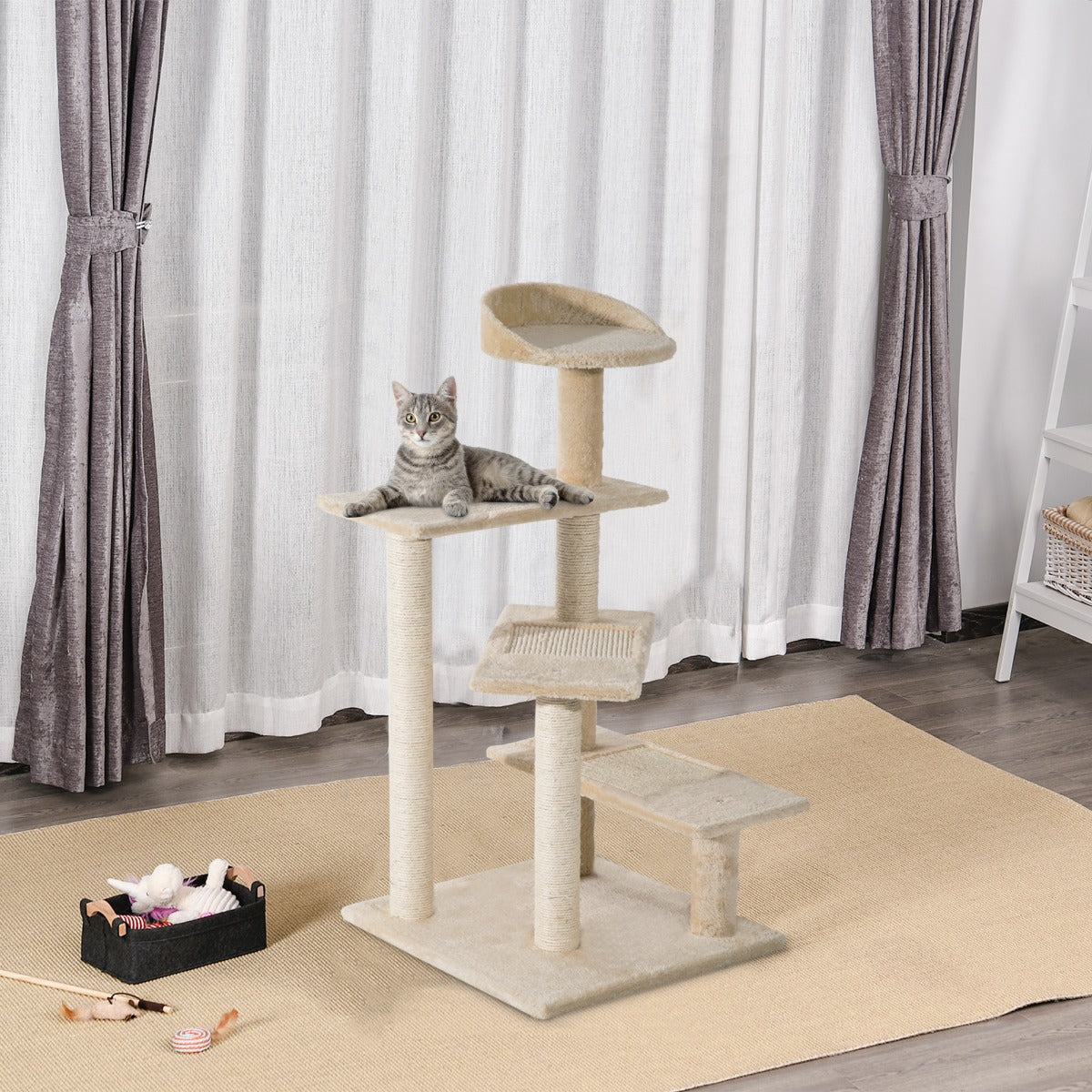 PawHut 39" cat climbing tree Scratching Post Cat Tree Canada Cat Tower Revolving Steps 5-Level Kitten Activity Center Bed Condo Beige | Aosom Canada