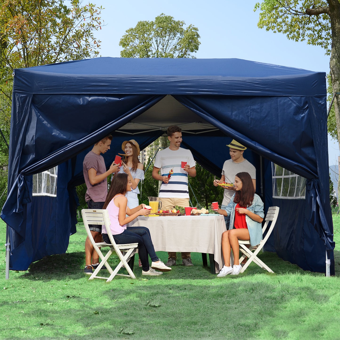 Outsunny 10'x10' Outdoor Pop Up Party Tent Gazebo Canopy with Carrying Bag (Blue) | Aosom Canada