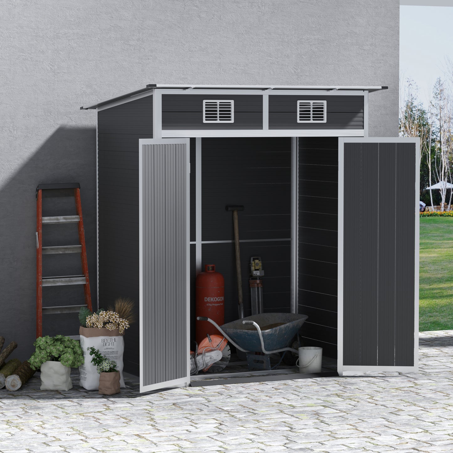 Outsunny 6' x 4' Outdoor PVC Storage Shed, Garden Tool House Weather Resistant with Lock, Foundation and 2 Air Vents | Aosom Canada