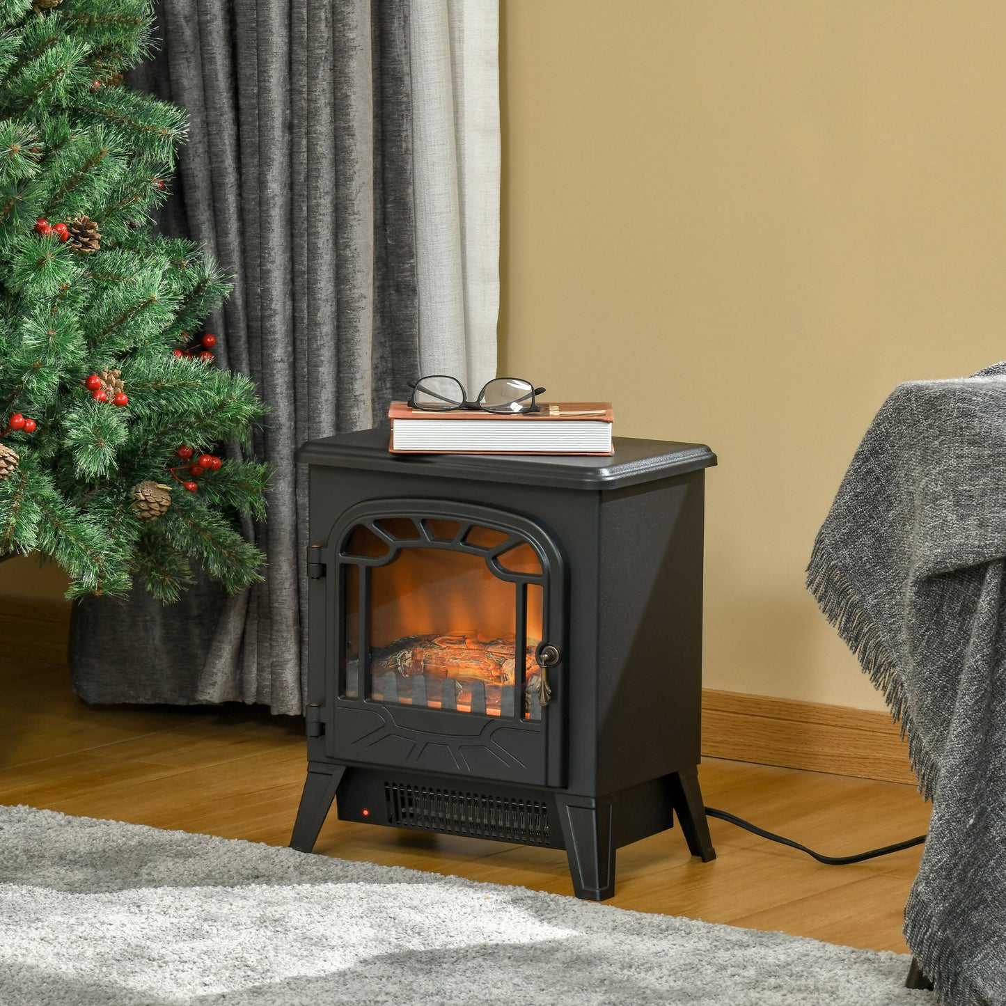 HOMCOM Freestanding Electric Fireplace Stove Heater with Realistic Flame Effect, Overheat Protection, 750W/1500W, Black | Aosom Canada