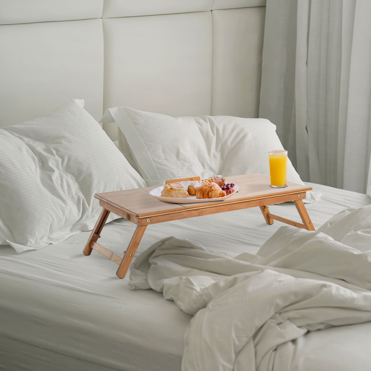 HOMCOM Adjustable Bamboo Laptop Desk Portable Foldable Breakfast Serving Bed Tray w/ Tilt Top (28.3"L) | Aosom Canada