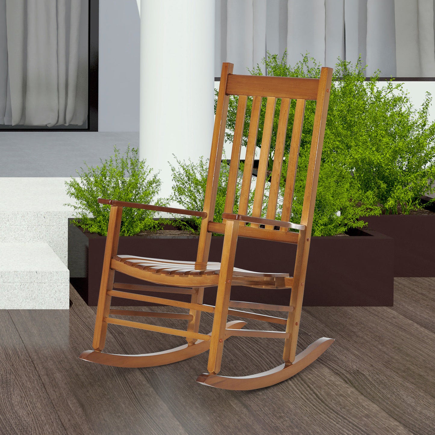 Outsunny Versatile Wooden Indoor / Outdoor High Back Slat Rocking Chair | Aosom Canada