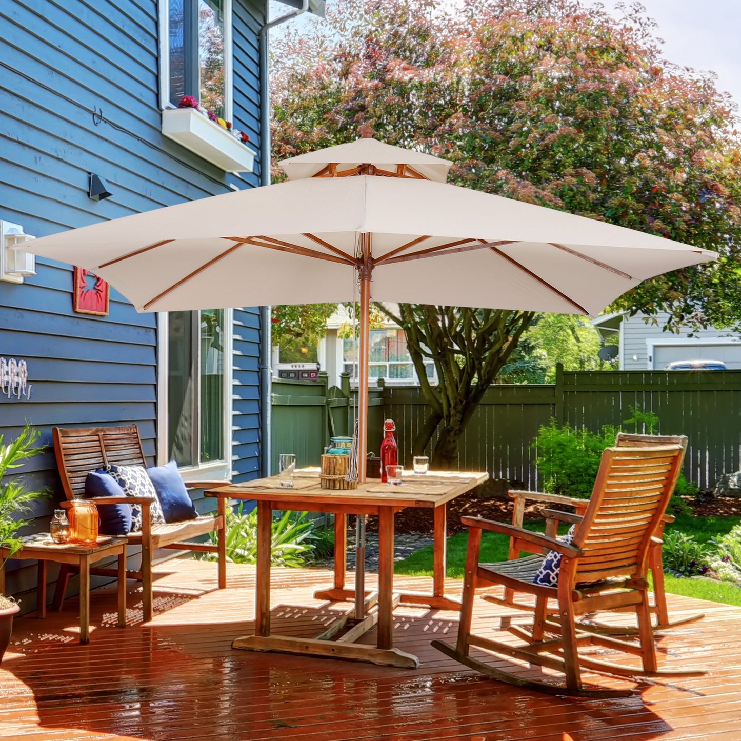 Outsunny 1x1ft w/ 2 Pulley Pagoda Style Pagoda Style Patio Garden Lawn w/ Pulley Khaki | Aosom Canada