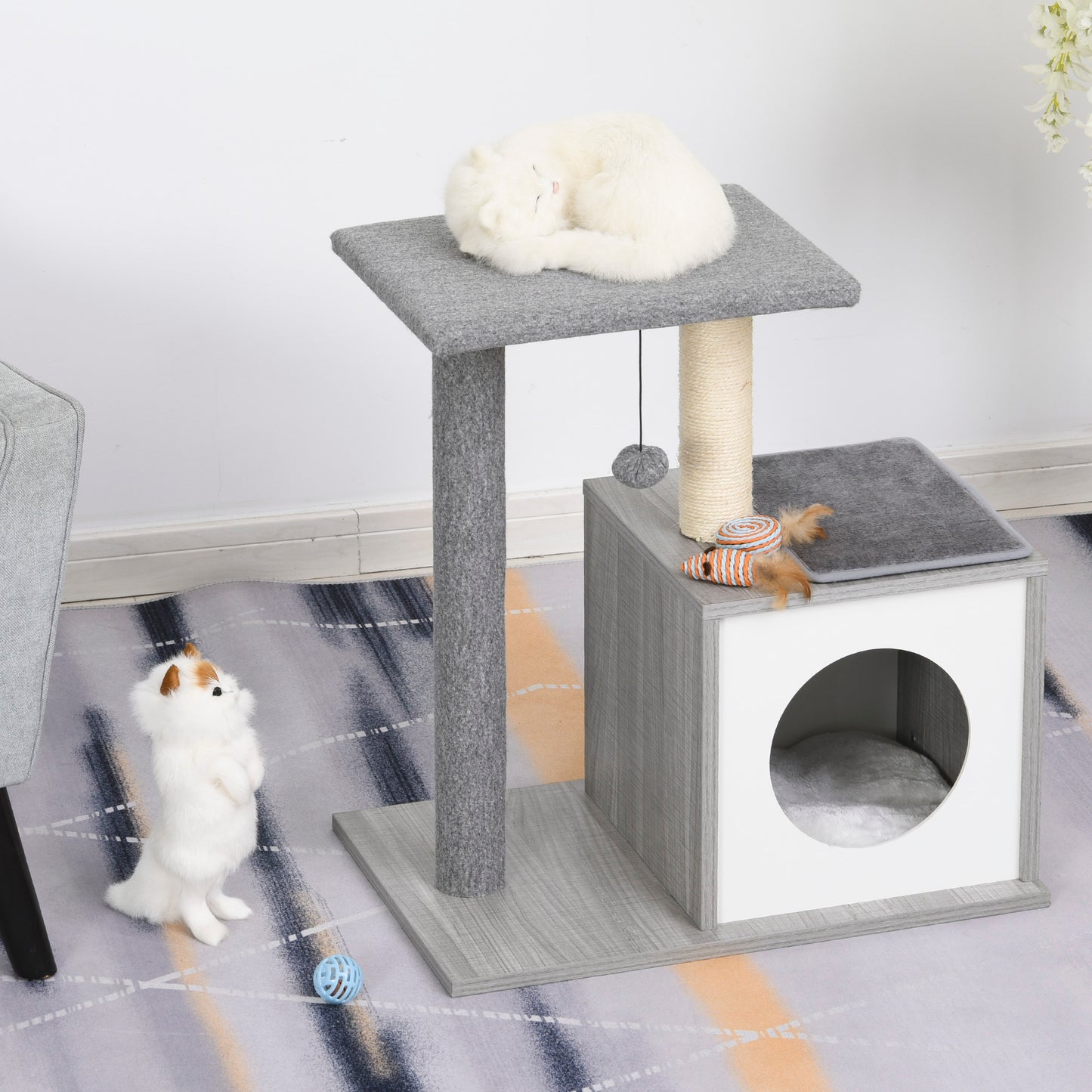 PawHut Cat Scratching Post Cat Tree Canada Cat Tower Condo Natural Sisal for Pets Multi-level Cat Tree Activity Center Furniture Grey | Aosom Canada