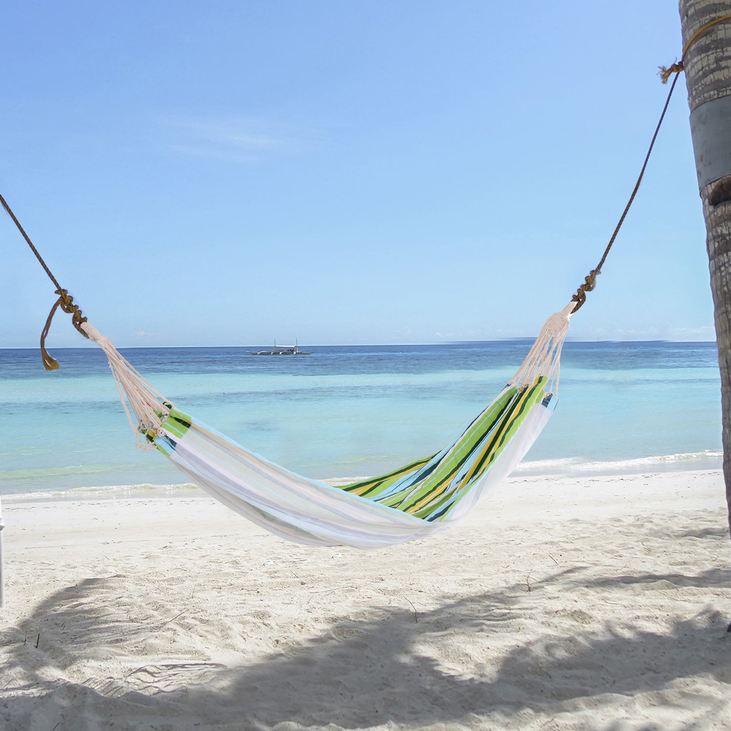 Hammock Bed Hammocks Green and Blue 82.7”L x 57.1”W Polyester & Cotton Outsunny | Aosom Canada