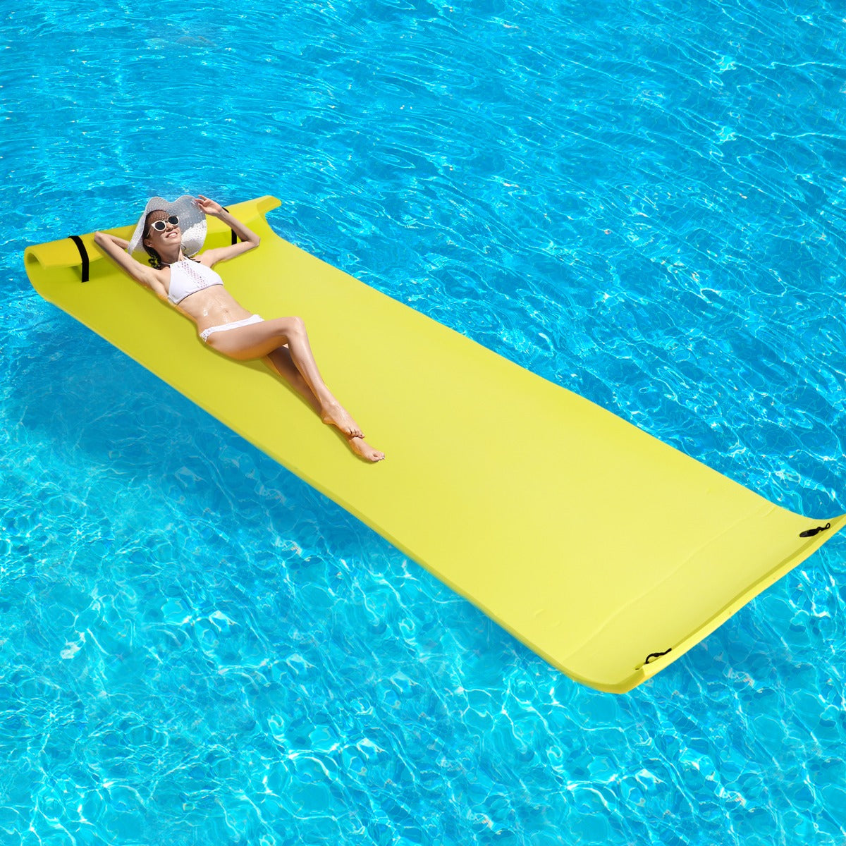 Soozier 16.4FT Floating Water Mat Float Pad Used in Lake Pool Water Beach Sea Ocean Adults and Kids Yellow | Aosom Canada