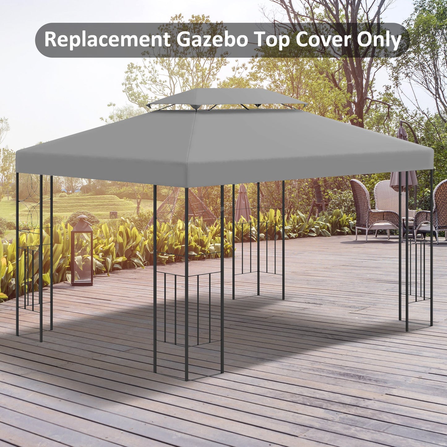 Outsunny 13' x 10' Gazebo Replacement Canopy 2 Tier Top UV Cover Pavilion Garden Patio Outdoor, Light Grey (TOP ONLY) | Aosom Canada
