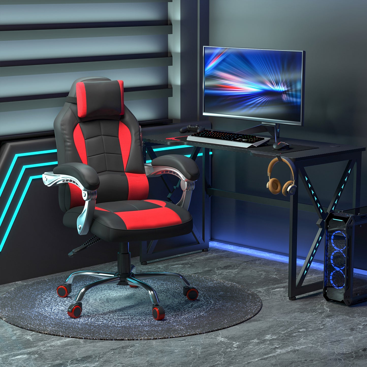 HOMCOM High Back Office Chair, Executive Racing Gaming Chair, Adjustable Recliner, Black and Red | Aosom Canada