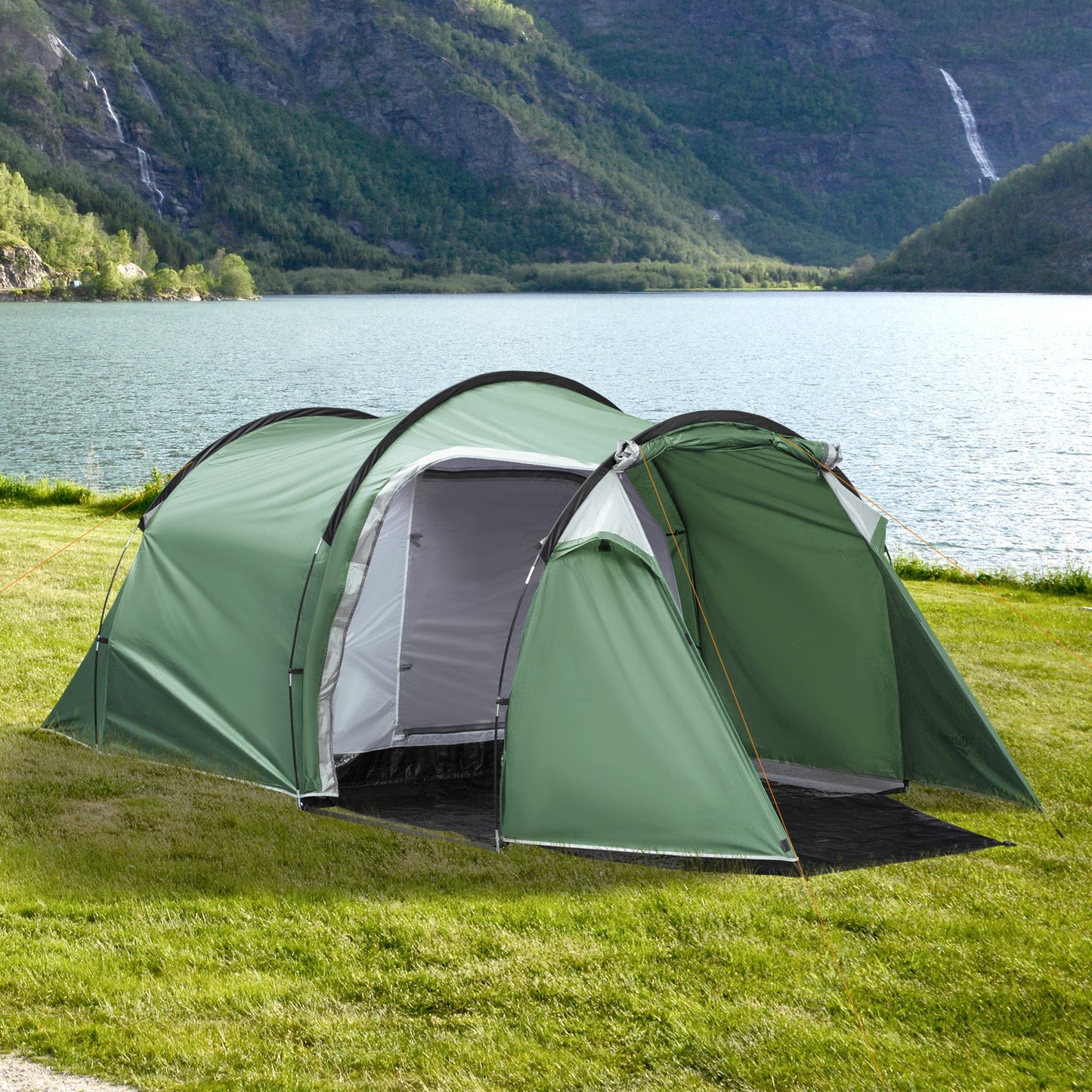 Outsunny Camping Dome Tent 2 Room 3-4 Person with Weatherproof Screen Room Vestibule Backpacking Tent Lightweight for Fishing Hiking | Aosom Canada