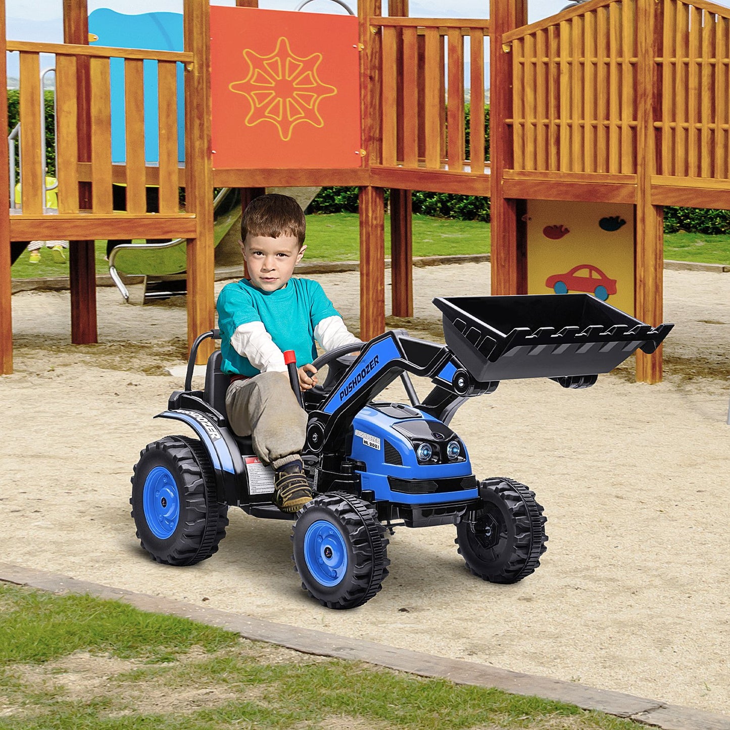 Aosom Kids Digger Ride On Excavator 6V Battery Powered Dual-Motor Construction Tractor Music Headlight for 3-5 years old Blue | Aosom Canada
