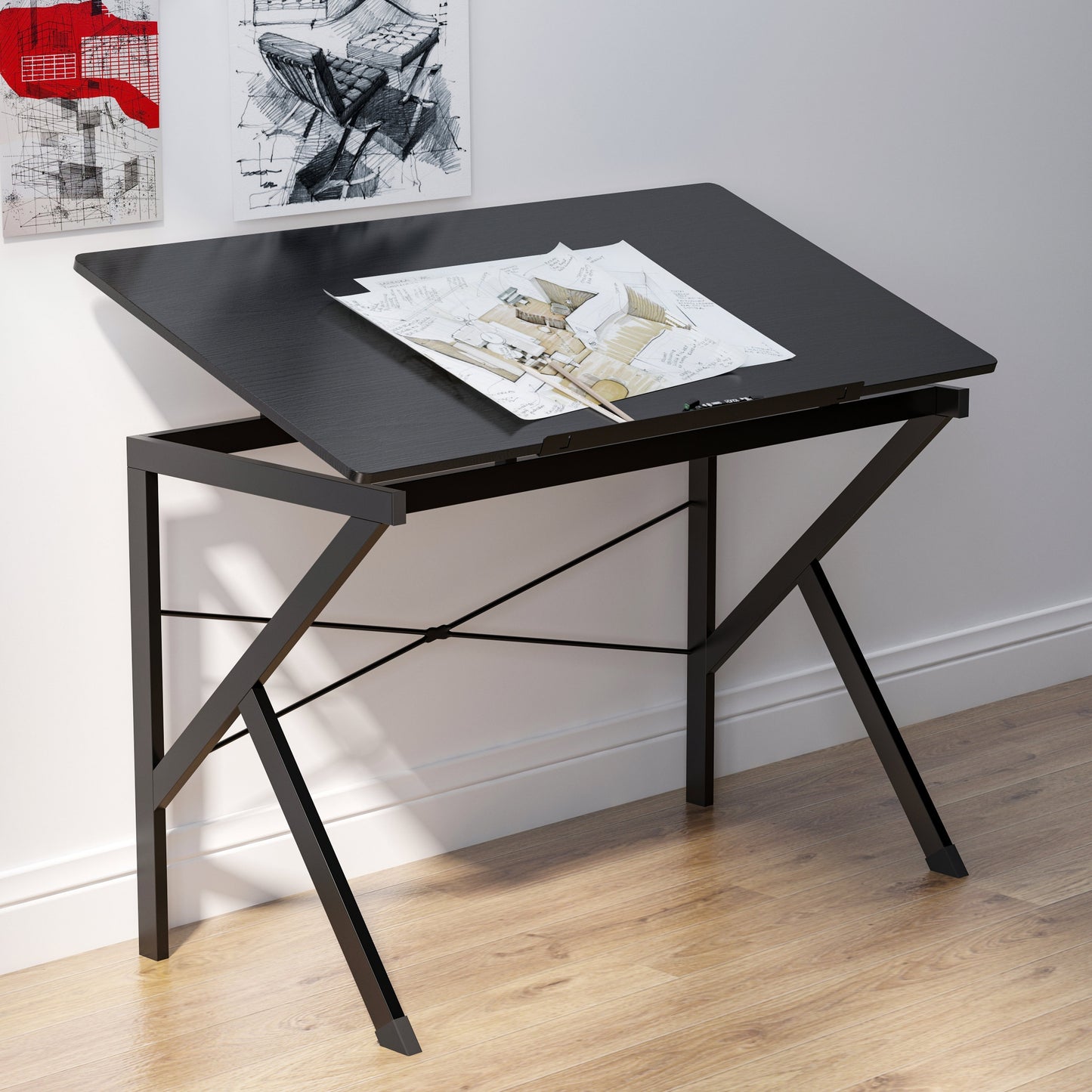 HOMCOM Height Adjustable Drawing and Drafting Table Tiltable Tabletop Black | Aosom Canada