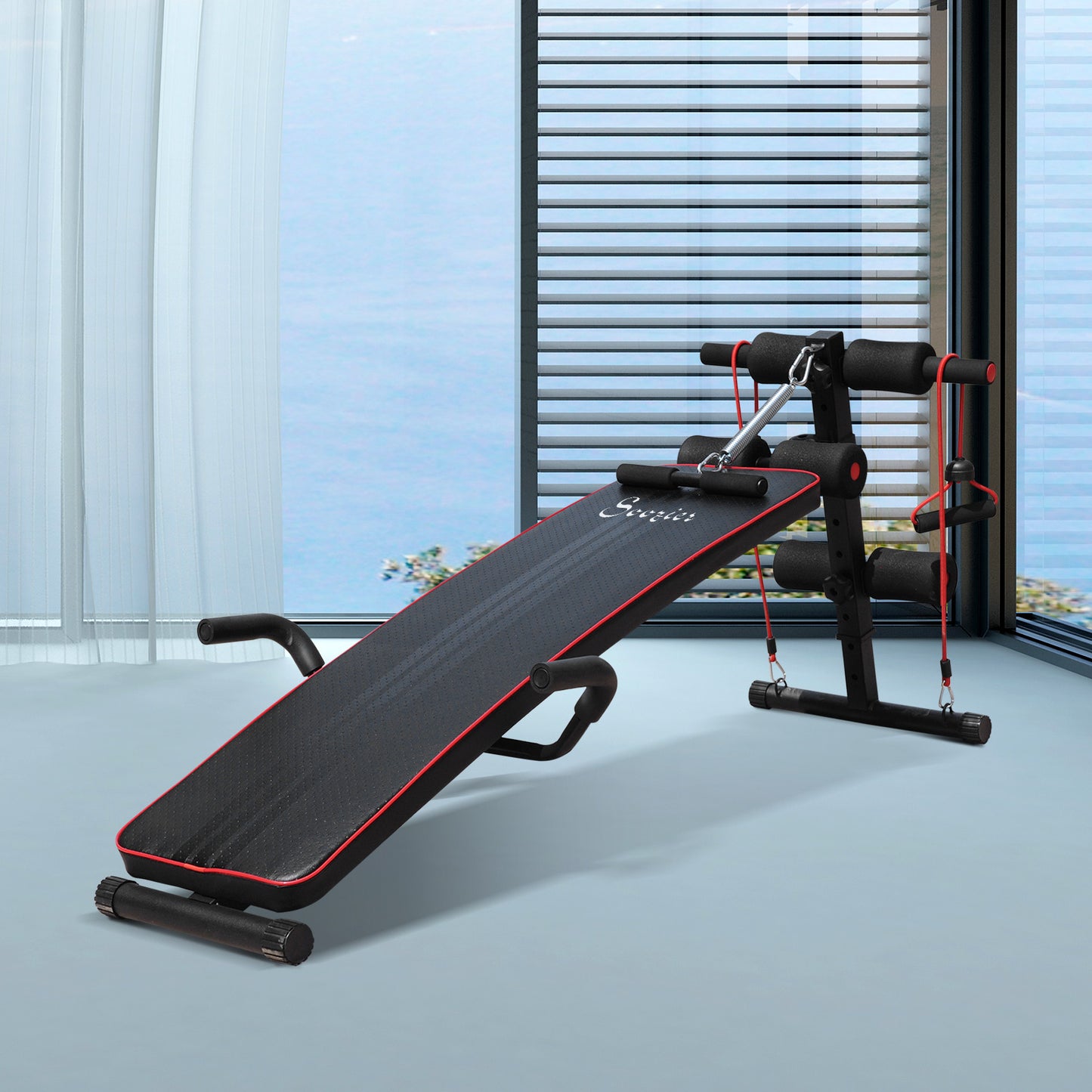 Soozier Sit Up Bench Core Workout Adjustable Thigh Support for Home Gym Black | Aosom Canada