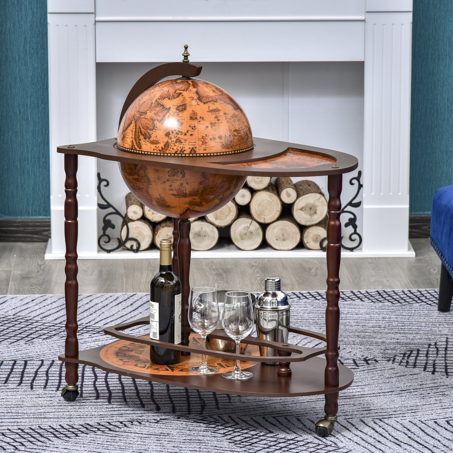HOMCOM Retro Style Globe Shaped Mini Bar Drink Cabinet Mobile Wine Alcohol Beverage Storage Trolley Glass Bottle Holder w/ Wheels | Aosom Canada