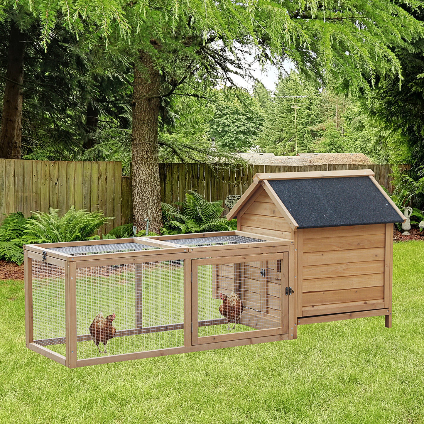 PawHut 2-Tier Chicken Coop, Wooden Hen House, Poultry Habitat Outdoor Backyard with Removable Tray, 71"x36"x31" | Aosom Canada