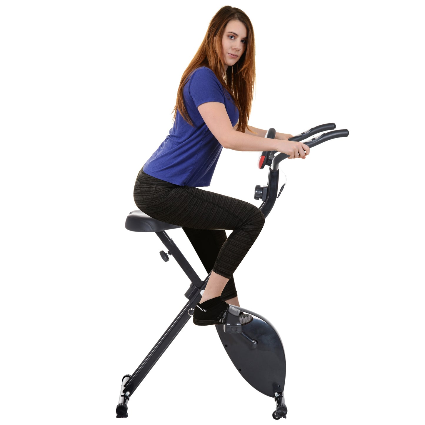 Soozier Folding Exercise Bike 8-Level Resistance X-Frame Stationary Upright Bike Cardio Fitness Workout Trainer LCD Pulse Monitor Black | Aosom Canada