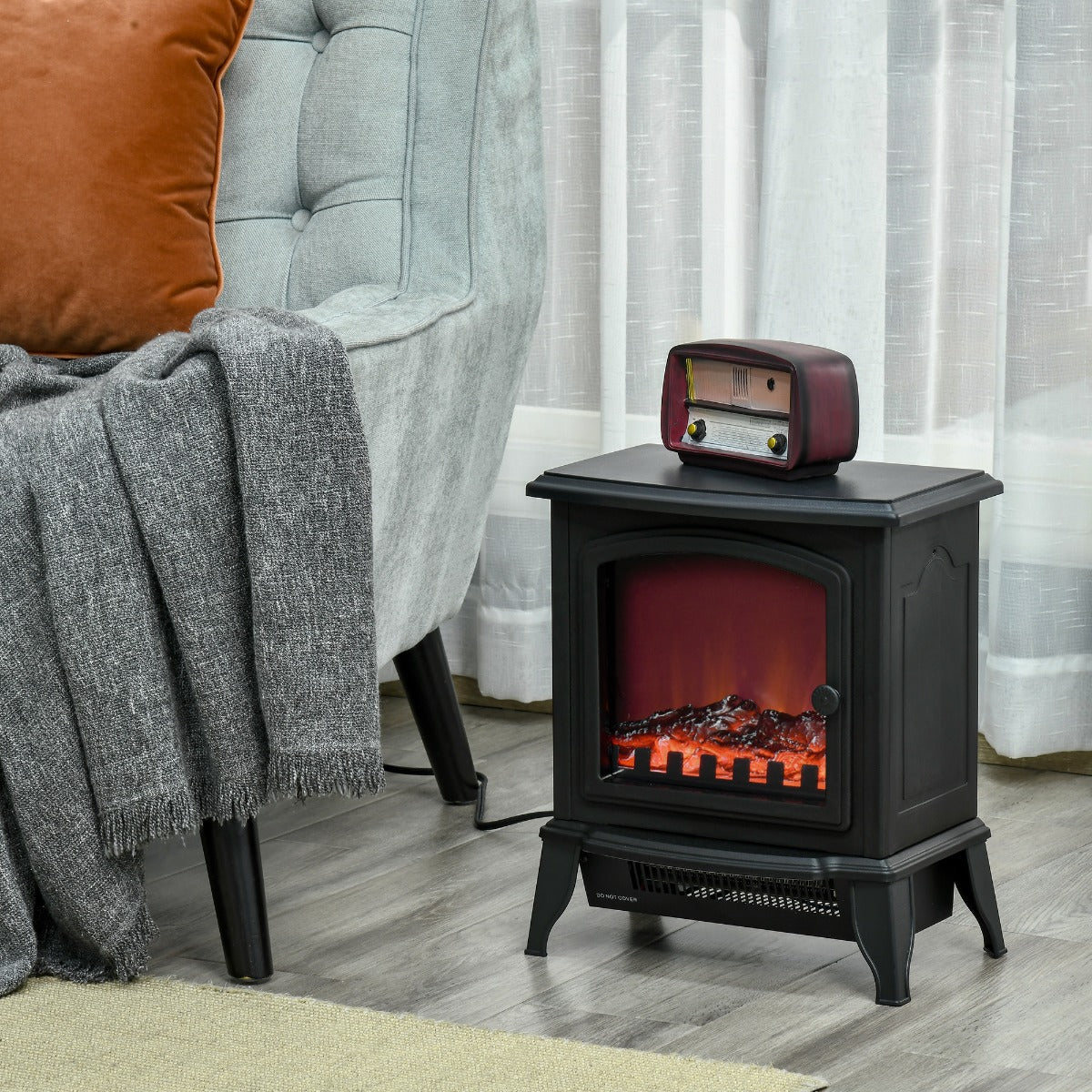 HOMCOM Electric Fireplace Stove, Free standing Fireplace Heater, 750W/1500W, Black | Aosom Canada