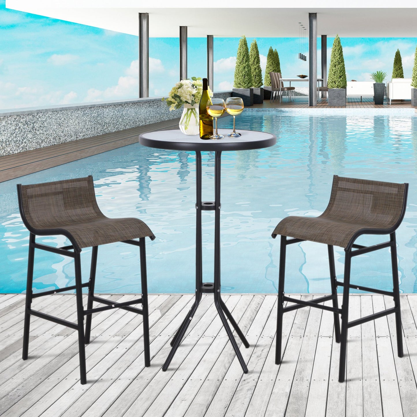 Outsunny 3pcs Outdoor Patio Pub Set Garden High Bistro Set 1 Table & 2 Bar Stool Dining Chat Set All Weather | Aosom Canada