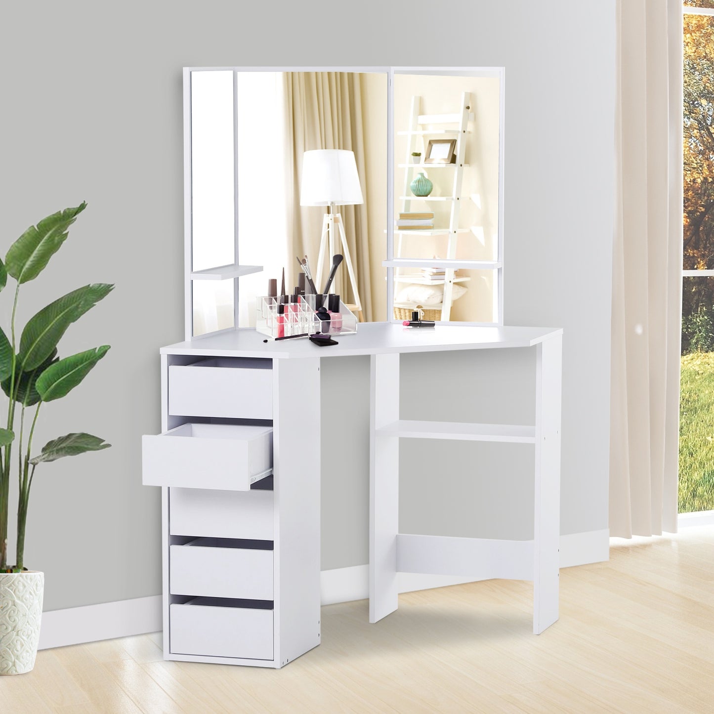 Homcom Elegant Vanity Makeup Table Mirrored Make-Up Dressing Table 5 Drawer White | Aosom Canada