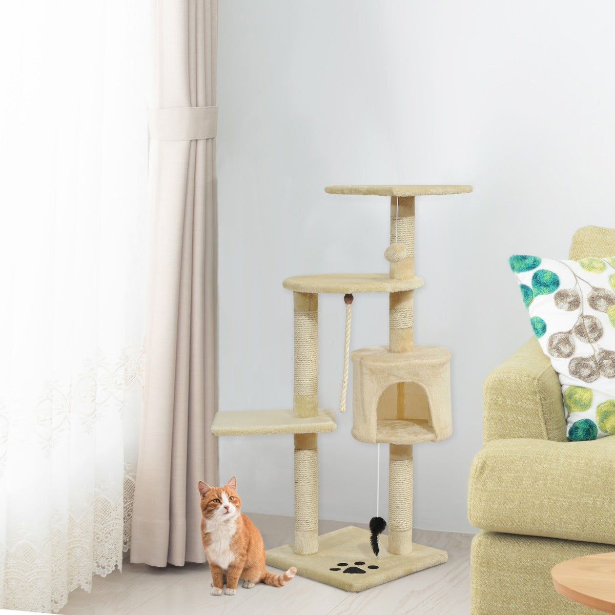 PawHut 44" Scratching Cat Tree Multi Level Activity Center Beige | Aosom Canada