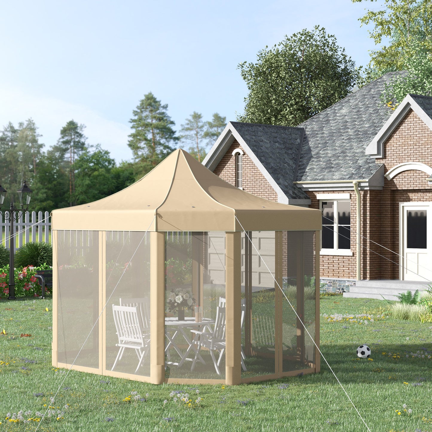 Outsunny 13' x 10' Pop Up Gazebo, Octagon Canopy Tent with Zippered Mesh Sidewalls, Weight Bags, Height Adjustable, Beige | Aosom Canada