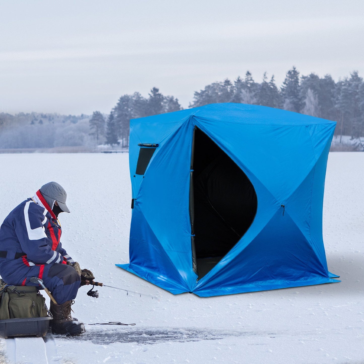 Outsunny 2-4 Person Pop-up Ice Shelter Ice Fishing Tent Outdoor Portable (81" x 71" x 71") | Aosom Canada