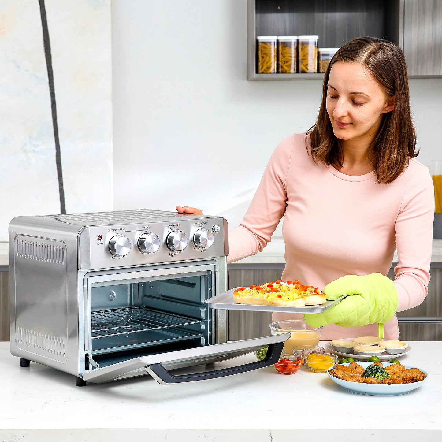HOMCOM 7-in-1 Toaster Oven 21Qt 4-Slice Convection Oven with 60min Timer Adjustable Thermostat 3 Crust Shades 4 Accessories 1550W | Aosom Canada