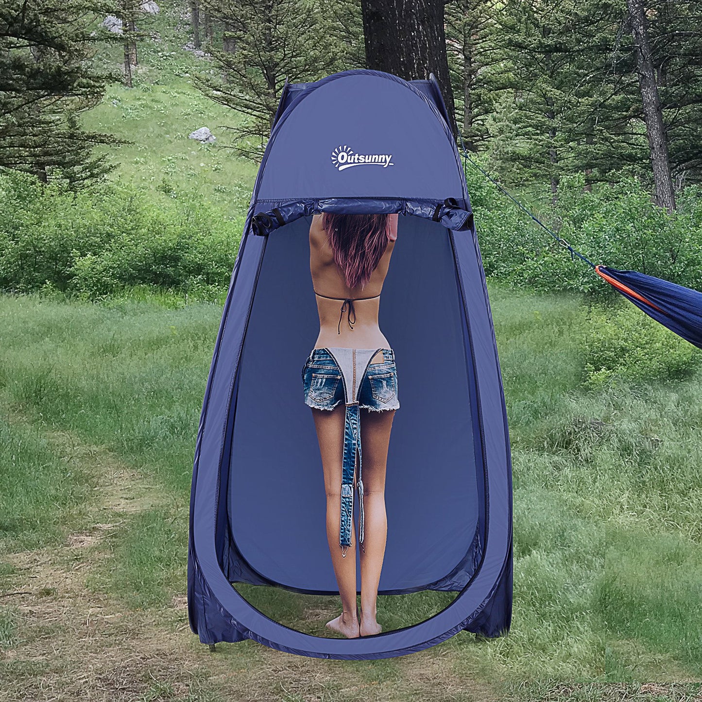Outsunny Pop Up Camping Shower Tent Portable Dressing Changing Room Privacy Shelter Tents with Carrying Bag, Navy Blue | Aosom Canada