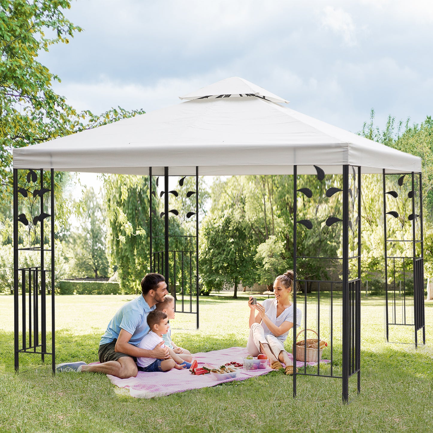 Outsunny 10' x 10' Outdoor Garden Metal Gazebo Patio Canopy Marquee Patio Party Tent Canopy Shelter Vented Roof Decorative Frame, Cream | Aosom Canada
