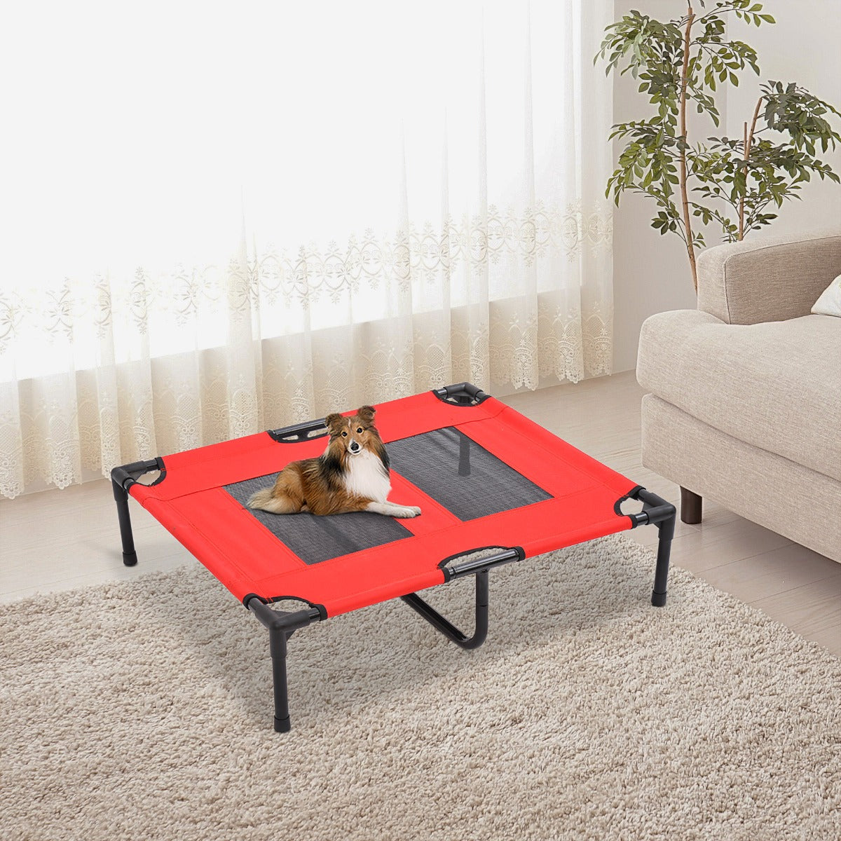 Pawhut Large Indoor/Outdoor Elevated Folding Dog Bed - Red | Aosom Canada