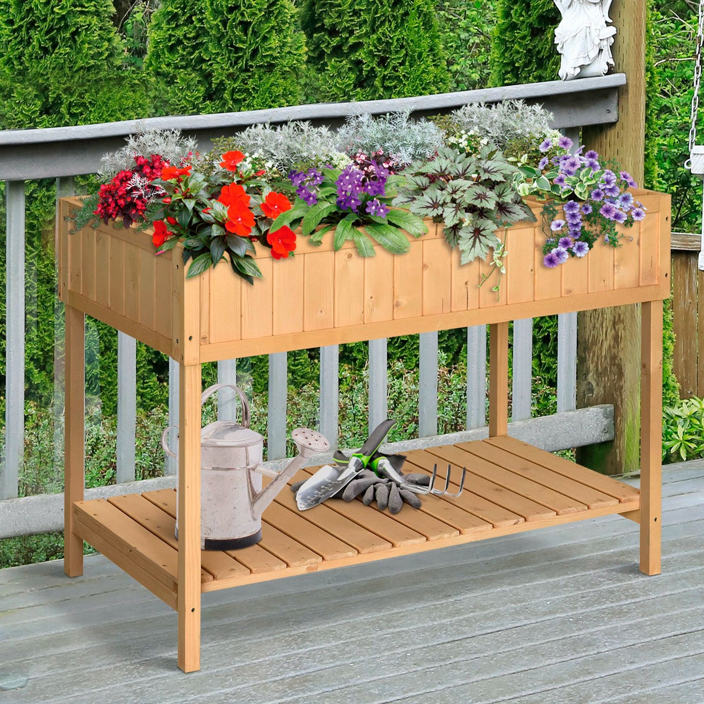 Outsunny Raised Wooden Garden Bed Grid Planter Stand w/ 8 Slots Small Garden Space to Grow Herbs Veggies & Flowers | Aosom Canada