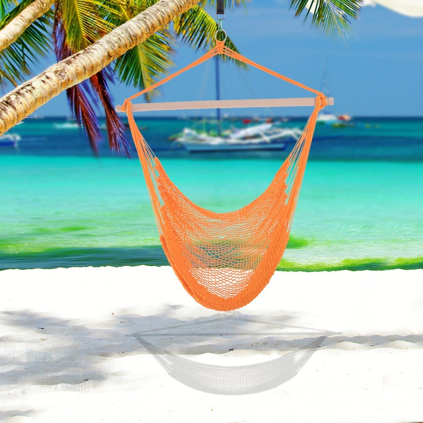 Outsunny Portable Hanging Woven Hammock Seat Rope Swing Chair Sleeping Bed for Outdoor Garden Yard Camping (Orange, Nylon) | Aosom Canada
