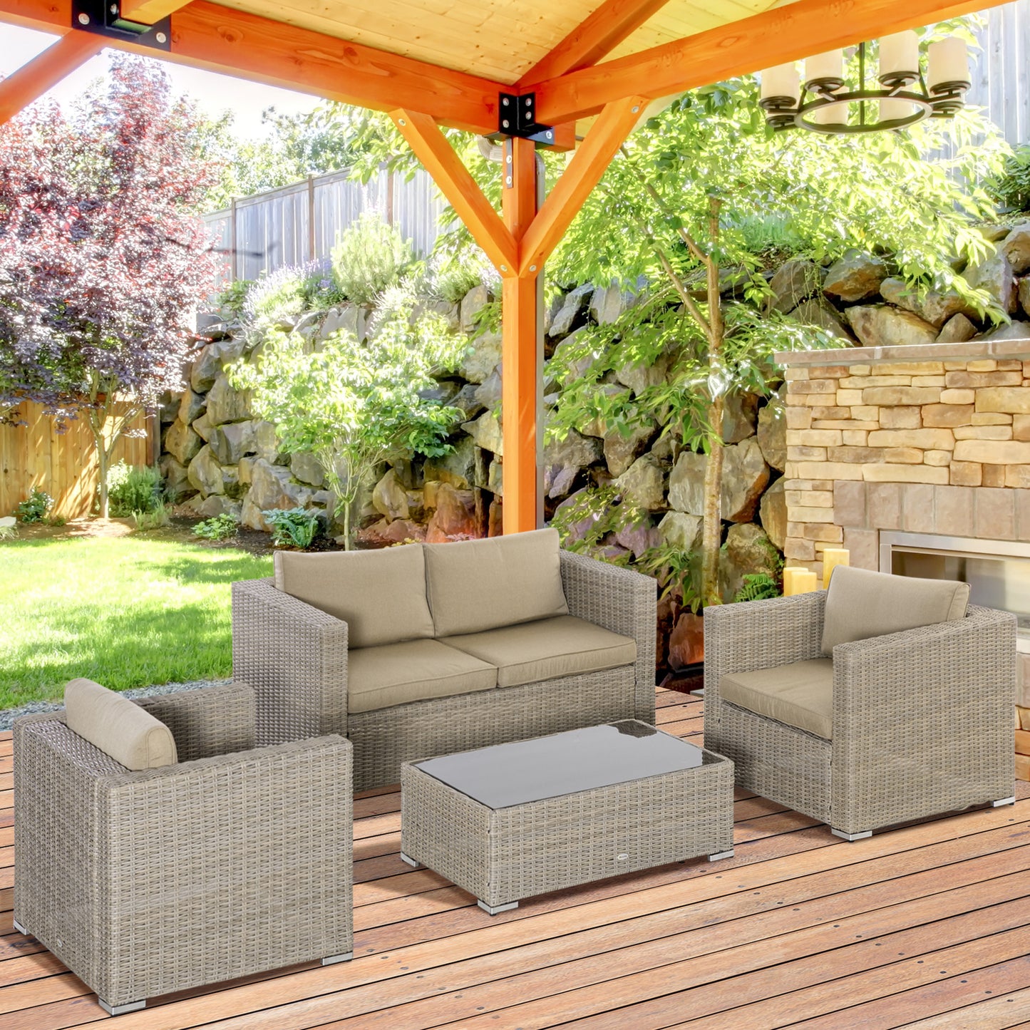 Outsunny 4 Pieces Patio PE Rattan Wicker Sofa Set, Outdoor Sectional Conversation All Weather Resistant Sofa Furniture, Beige | Aosom Canada