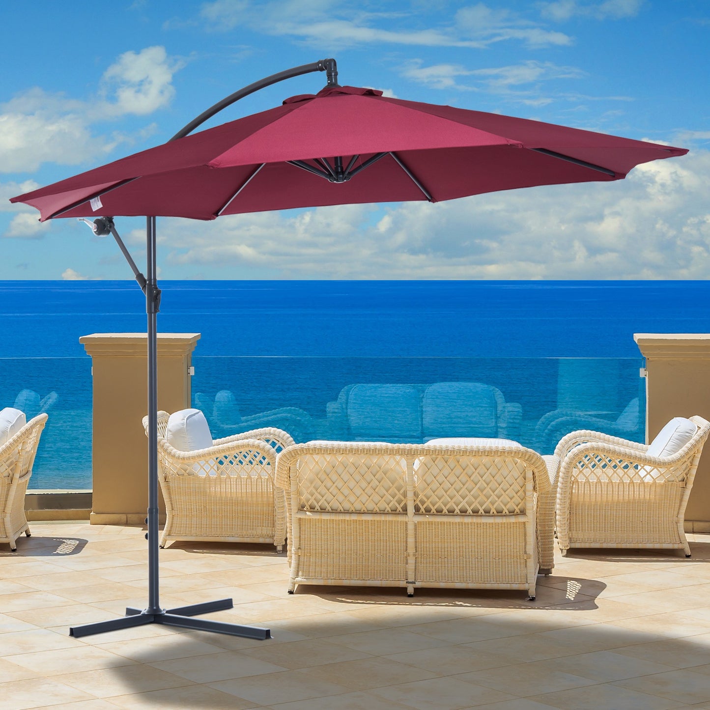 Outsunny D10’ Deluxe Patio Umbrella Outdoor Market Banana Hanging Offset Sunshade (Wine Red) | Aosom Canada