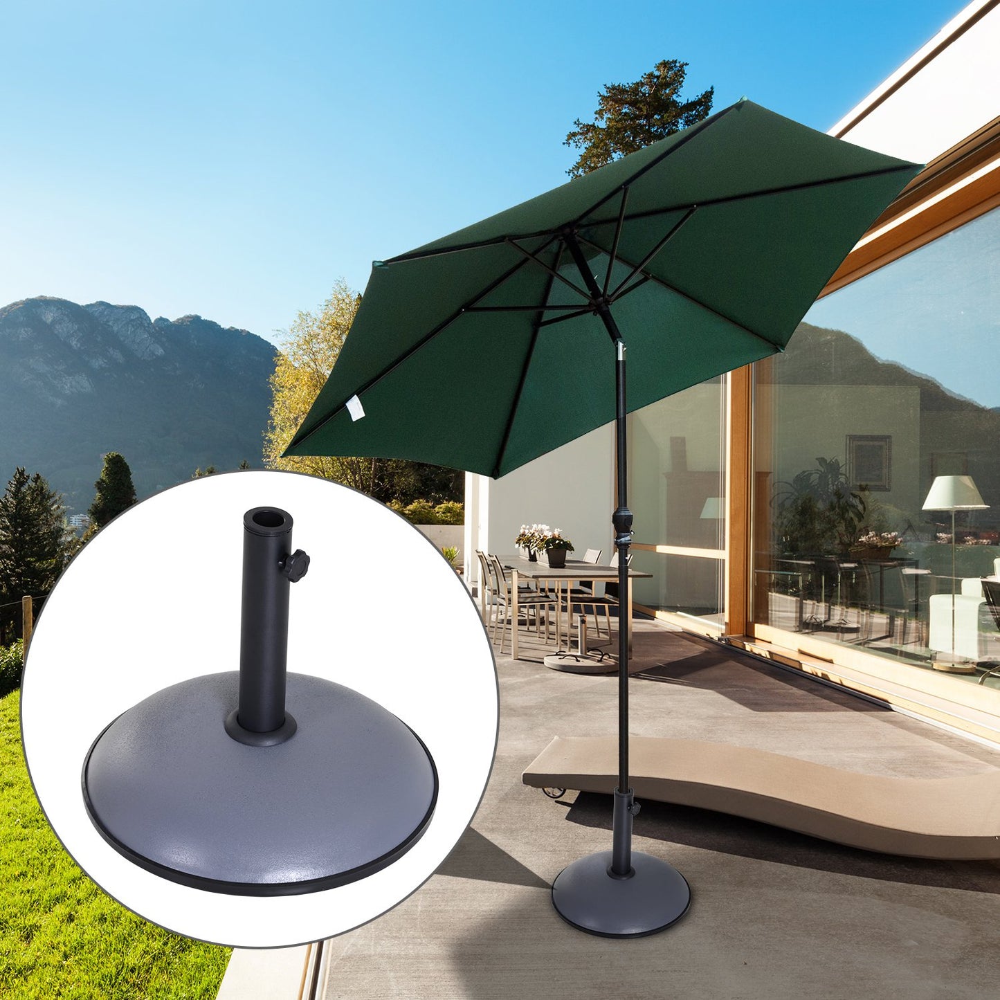 Outsunny 18” Round Concrete Patio Umbrella Stand Heavy Duty Market Parasol Base Outdoor Offset Weight Holder 44lb Grey | Aosom Canada