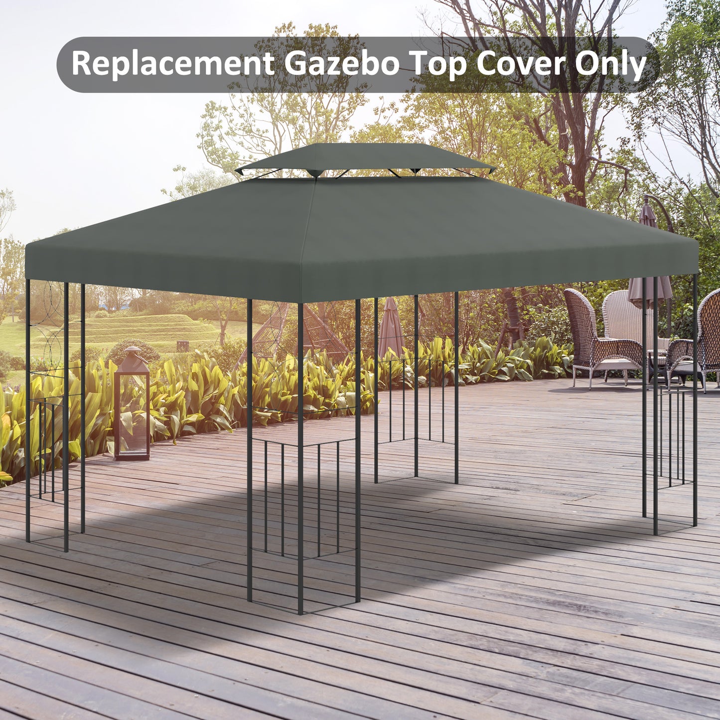 Outsunny 13' x 10' Gazebo Replacement Canopy 2 Tier Top UV Cover Pavilion Garden Patio Outdoor, Deep Grey (TOP ONLY) | Aosom Canada