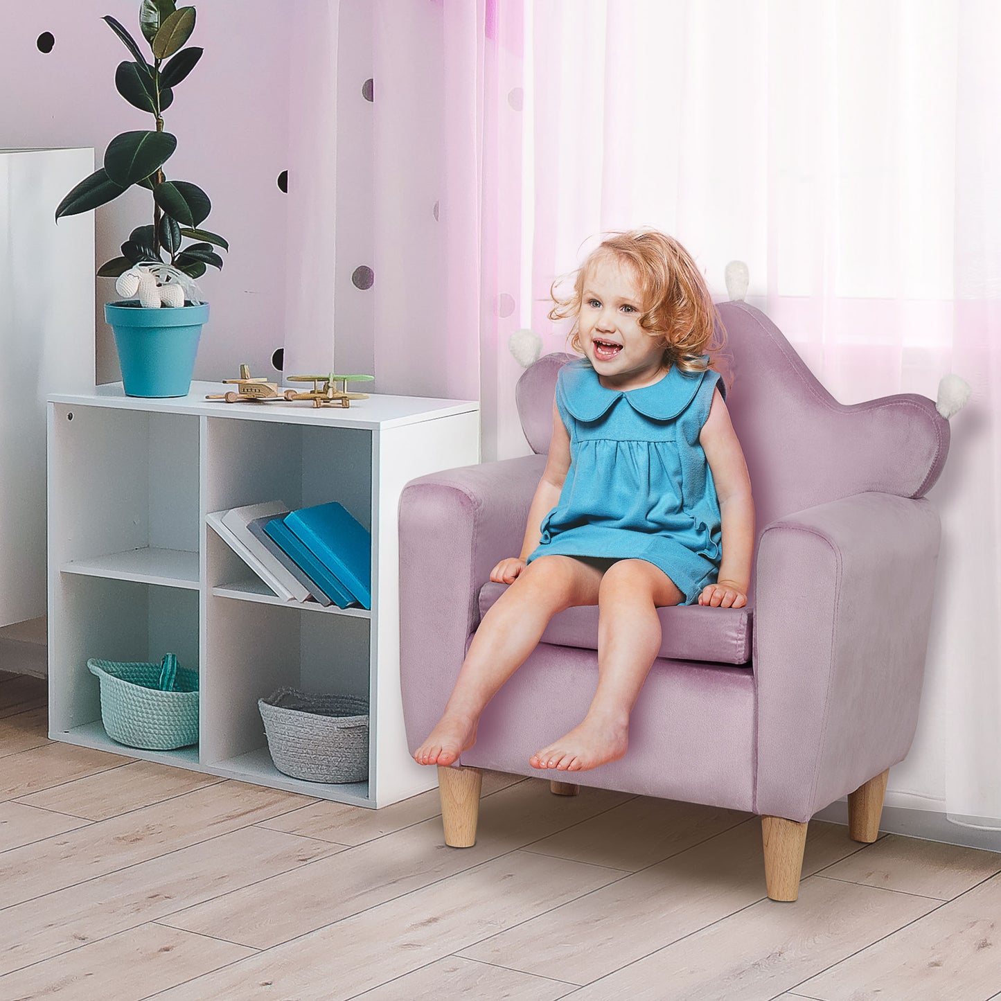 Qaba Kids Sofa, Armrest Chair for Preschool, Toddler Couch for Kids Room, Kindergarten, Dutch Velvet, Eucalyptus Wood, Purple | Aosom Canada