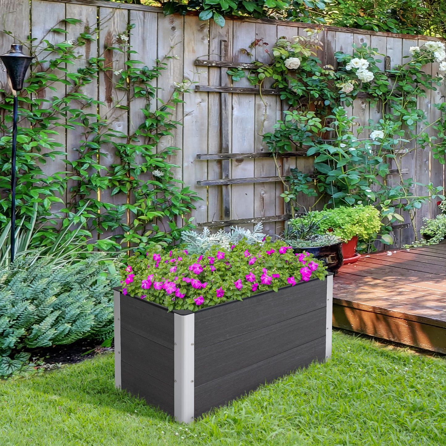 Outsunny 3' x 2' x 2' Raised Garden Bed, Wood Plastic Planter Box for Flowers, Vegetable, Herb, Grey | Aosom Canada