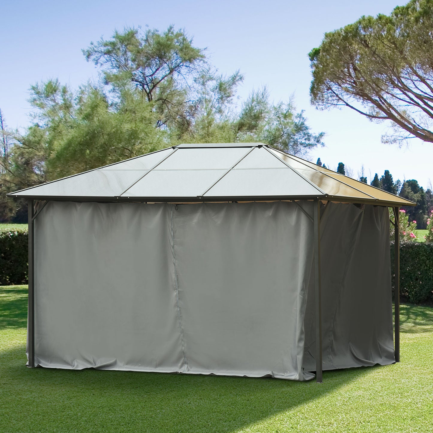 Outsunny 10' x 12' Universal Gazebo Sidewall Set with 4 Panels, Hooks/C-Rings Included for Pergolas & Cabanas, Dark Grey | Aosom Canada